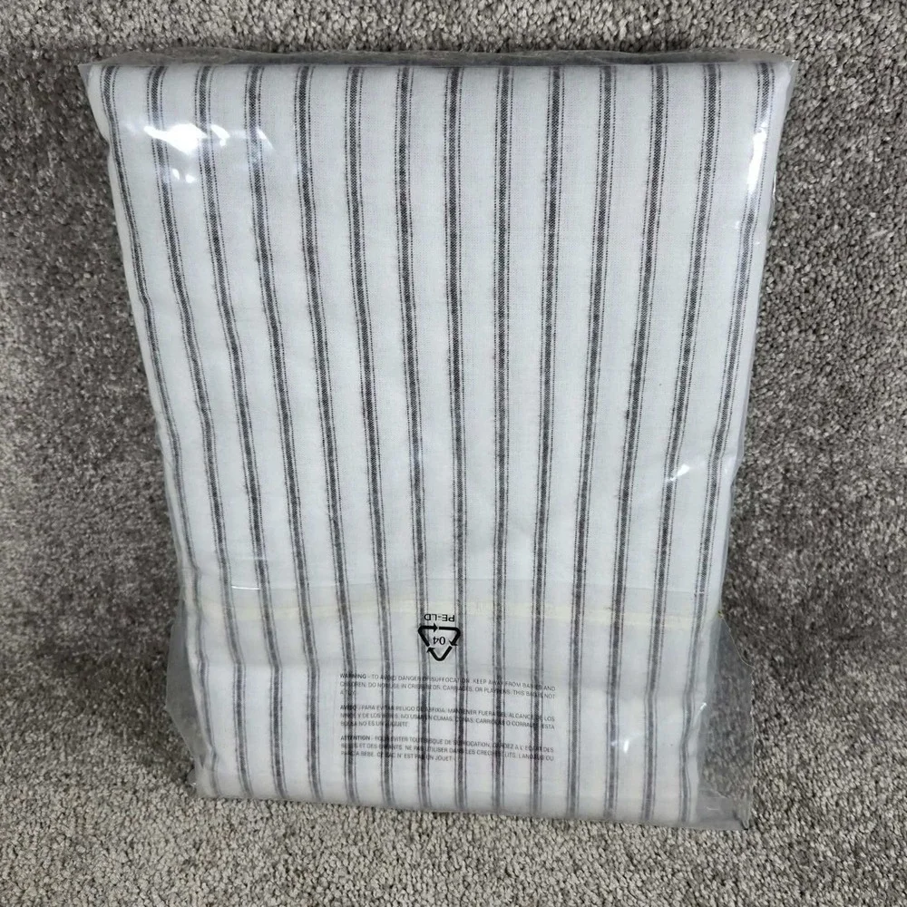 Garnet Hill Twin Flat Flannel Sheet Paintbrush Ticking Stripe Coffee Brown